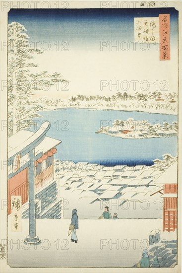 Hilltop View from Yushima Tenjin Shrine (Yushima Tenjin sakaue tenbo), from the series One Hundred Famous Views of Edo (Meisho Edo hyakkei), 1856, Utagawa Hiroshige ?? ??, Japanese, 1797-1858, Japan, Color woodblock print, oban, 36.2 x 24.1 cm (14 1/4 x 9 1/2 in.)