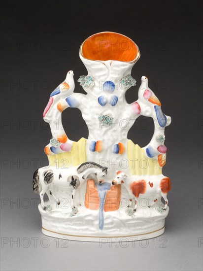 Flower Holder, c. 1830, England, Staffordshire, Staffordshire, Glazed earthenware with polychrome enamel decoration, H. 26 cm (10 1/4 in.)