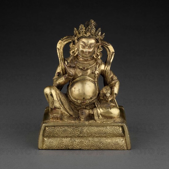 Yaksha General Holding a Mongoose, 18th century, Tibet, Tibet, Gilt copper, 9.8 x 7.4 x 5.5 cm (3 7/8 x 2 7/8 x 2 1/8 in.)