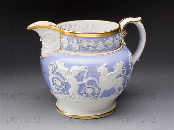 Pitcher, c. 1840, England, Staffordshire, Staffordshire, Porcelain with blue glaze and gilding, 17.3 x 23.2 cm (6 3/4 x 9 1/8 in.)