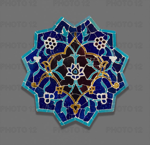 Twelve-Point Star, late 15th century, Iran or Central Asia, Iran, Glazed fritware tiles cut and reassembled as a mosaic, 59.7 cm (23 1/2 in.)
