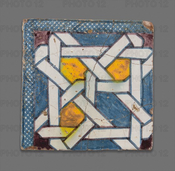 Square Tile, Late 19th century, Morocco, Morocco, Poychrome pigment applied over opaque white glaze, 11.7 × 11.7 × 2.2 cm (4 9/16 × 4  9/16 × 15/16 in.)