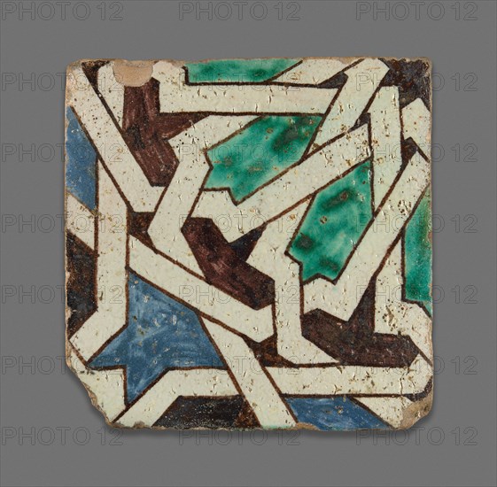 Square Tile, Late 19th century, Morocco, Morocco, Polychrome pigment applied over opaque white glaze, 11.9 × 11.7 × 1.8 cm (4 11/16 × 4 9/16 × 3/4 in.)