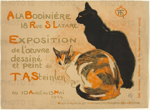 À la Bodiniére, 1894, Théophile-Alexandre Steinlen, French, born Switzerland, 1859-1923, France, Lithograph in black, olive, orange and blue on tan wove paper, 585 × 794 mm (image, incl. stray marks), 604 × 820 mm (sheet)