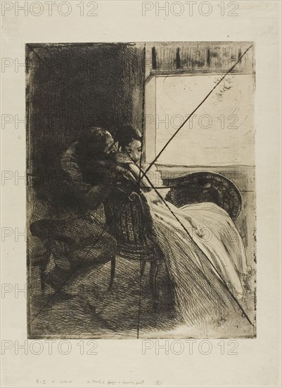 Flirtation, plate six from Woman, c. 1886, Albert Besnard, French, 1849-1934, France, Etching, aquatint and drypoint on cream Japanese paper, 319 × 247 mm (image/plate), 410 × 298 mm (sheet)