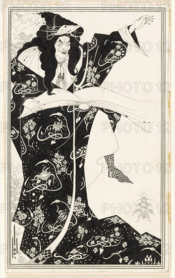 Virgilius the Sorcerer, c. 1893, Aubrey Vincent Beardsley, English, 1872-1898, England, Pen and brush and black ink, over traces of graphite, on ivory wove paper, laid down on board, 233 × 143 mm