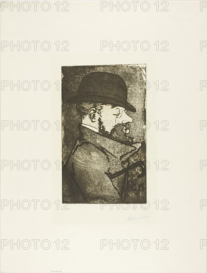 Portrait of Toulouse-Lautrec, from the first album of L’Estampe originale, 1893, Charles Maurin (French, 1854-1914), printed by Auguste Delâtre (French, 1822-1907), published by L’Estampe originale (French, 1893-1895), France, Aquatint and etching in brown on ivory wove paper, 227 × 137 mm (image), 227 × 137 mm (plate), 441 × 335 mm (sheet)