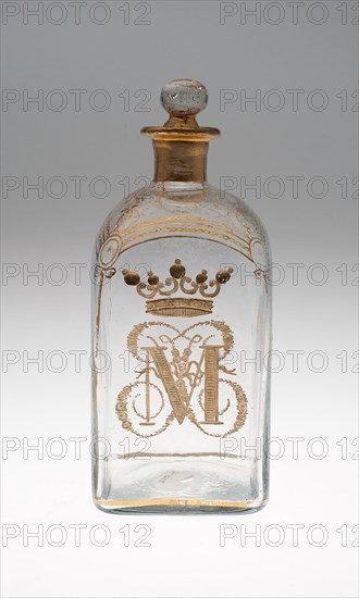 Bottle with Stopper, c. 1771, Spain, Glass with gilt decoration, 18.1 x 7.8 x 7.9 cm (7 1/8 x 3 1/16 x 3 1/8 in.)