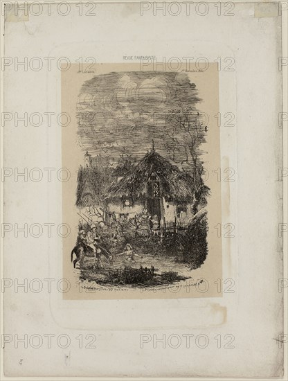 Farm Cottage, from Revue Fantaisiste, 1861, Rodolphe Bresdin, French, 1825-1885, France, Etching on cream China paper laid down on white wove paper, 136 × 93 mm (chine), 166 × 111 mm (plate), 218 × 162 mm (sheet)