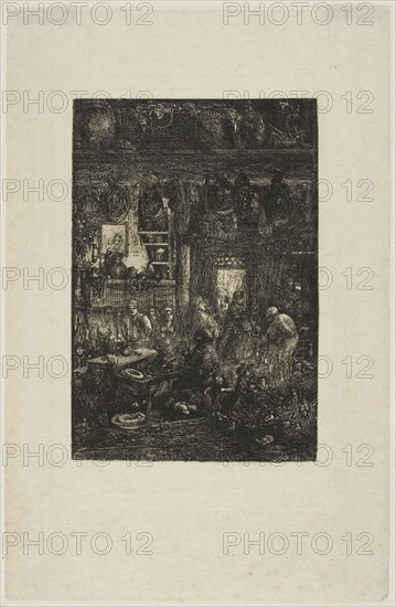 Moldavian Interior, 1859, Rodolphe Bresdin, French, 1825-1885, France, Etching on ivory Japanese paper, 164 × 111 mm (image), 198 × 128 mm (plate), 271 × 175 mm (sheet)
