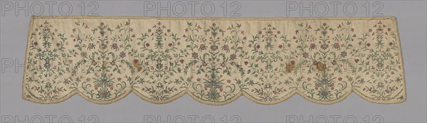 Valance, 18th century, England, Cotton, twill weave, embroidered, 40.3 × 175.3 cm (15 7/8 × 69 in.)