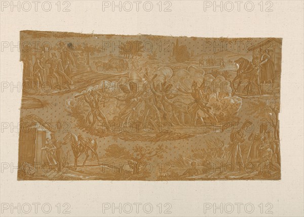 Cambronne at Waterloo (Furnishing Fabric), 1820/25, Manufactured by Hartmann et Fils, France, Alsace, Munster, France, Cotton, plain weave, engraved roller printed, 48.9 × 85.3 cm (19 1/4 × 33 5/8 in.)