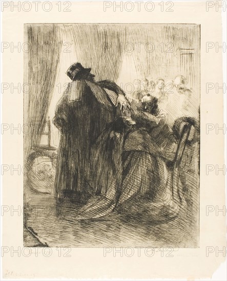 Bereavement, plate five from Woman, c. 1886, Albert Besnard, French, 1849-1934, France, Etching on cream Japanese paper, 317 × 246 mm (plate), 390 × 315 mm (sheet)