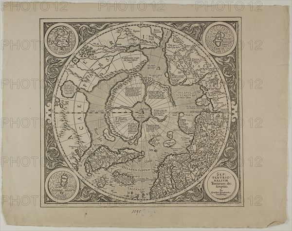 Map of the Mercator Projection, 1595, reprinted 1889, Unknown Artist, English, 19th century, England, Engraving in black on cream laid paper, 256 × 329 mm