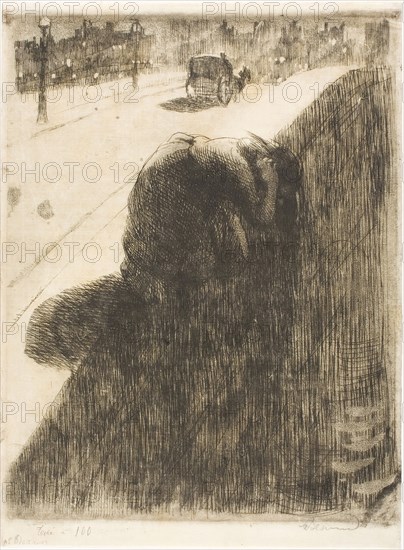Suicide, plate eleven from Woman, c. 1886, Albert Besnard, French, 1849-1934, France, Etching and aquatint on cream Japanese paper, 318 × 247 mm (plate), 339 × 247 mm (sheet)