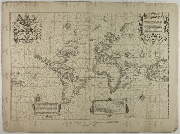Richard Hakluyt, the Principal Navigations, London, 1599, reprinted 1889, Unknown Artist (English, 19th century), from the original collection of Richard Hakluyt (English, 1552-1616), England, Engraving in black on cream wove paper
