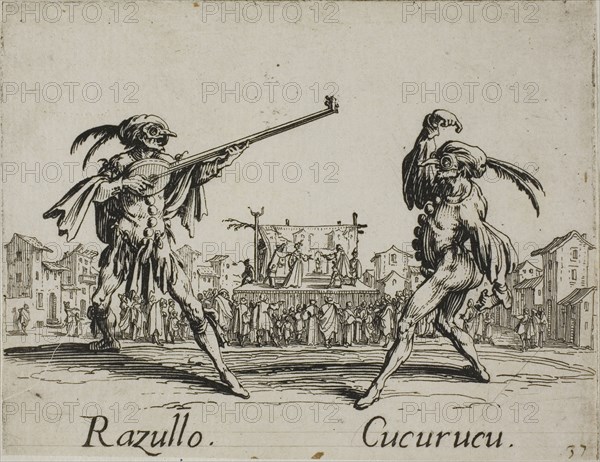 Cap. Babeo, Cucuba, from Balli di Sfessania, c. 1622, Jacques Callot, French, 1592-1635, France, Etching and engraving on paper, 70 × 92 mm