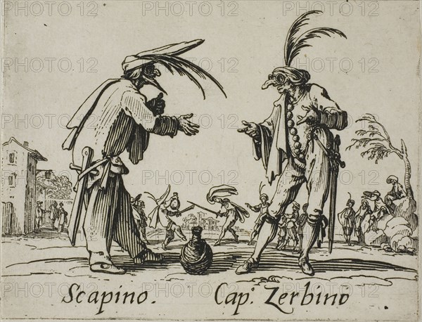 Bello Sguardo, Couiello, from Balli di Sfessania, c. 1622, Jacques Callot, French, 1592-1635, France, Etching and engraving on paper, 70 × 92 mm