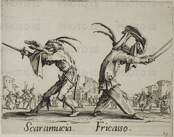 Razullo, Cucurucu, from Balli di Sfessania, c. 1622, Jacques Callot, French, 1592-1635, France, Etching and engraving on paper, 70 × 92 mm