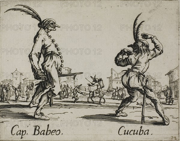 Cucorongna-Pernoualla, from Balli di Sfessania, c. 1622, Jacques Callot, French, 1592-1635, France, Etching and engraving on paper, 70 × 92 mm