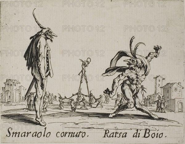 Cap. Cardoni, Maramao, from Balli di Sfessania, c. 1622, Jacques Callot, French, 1592-1635, France, Etching and engraving on paper, 70 × 92 mm