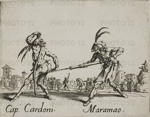 Cicho Sgarra, Collo Francisco, from Balli di Sfessania, c. 1622, Jacques Callot, French, 1592-1635, France, Etching and engraving on paper, 70 × 92 mm