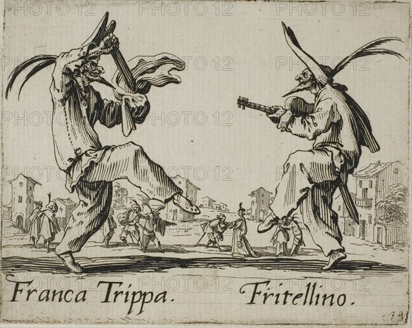 Pulliciniello, Sig. Lucretia,from Balli di Sfessania, c. 1622, Jacques Callot, French, 1592-1635, France, Etching and engraving on paper, 70 × 92 mm