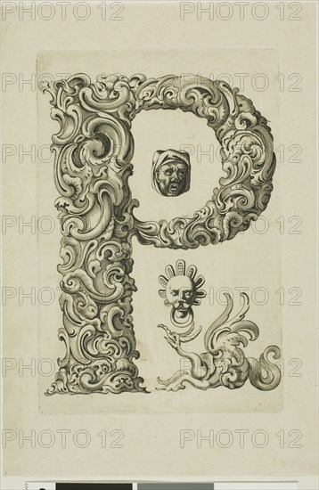 Letter P, 1630, Peter Aubry, German, 1596-1668, Germany, Engraving on paper, 244 x 163 mm
