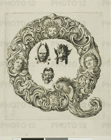 Letter Q, 1630, Peter Aubry, German, 1596-1668, Germany, Engraving on paper, 238 x 193 mm