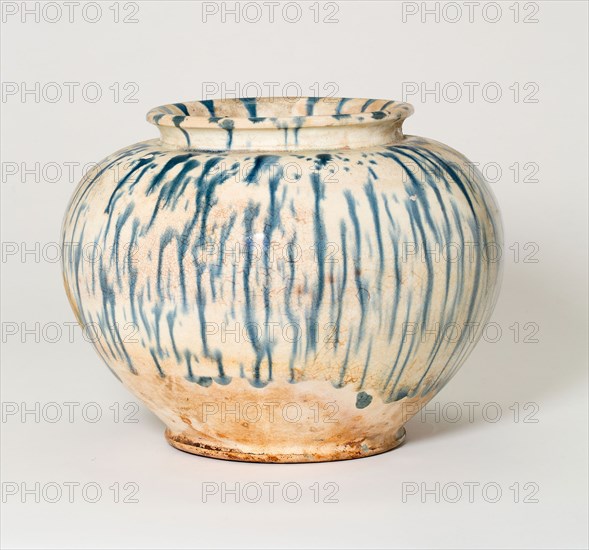 Globular Jar, Tang dynasty (618–906), first half of 8th century, China, Slip-coated earthenware with blue streaks, H. 16.3 cm (6 7/16 in.), diam. 21.5 cm (8 7/16 in.)