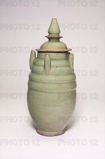 Covered Jar with Spouts, Song dynasty (960–1279) or later, China, Stoneware with celadon glaze, H. 29.8 cm (11 3/4 in.), diam. 15.9 cm (6 1/4 in.)