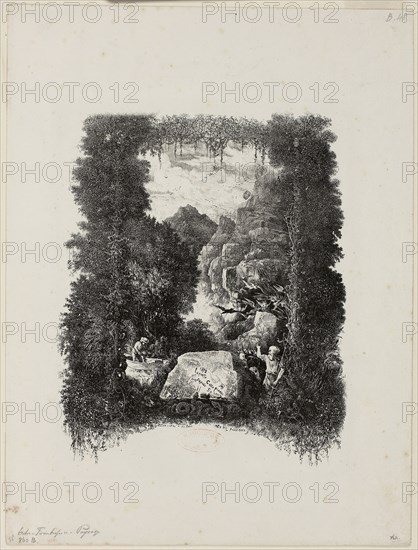 Frontispiece for Fables and Tales by Hippolyte de Thierry-Faletans, 1868, Rodolphe Bresdin, French, 1825-1885, France, Lithograph (etching transfer) on white wove paper, 230 × 200 mm (image), 360 × 273 mm (sheet)