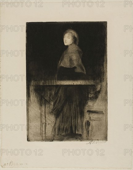 Woman in a Cape, 1889, Albert Besnard, French, 1849-1934, France, Etching, drypoint and roulette on ivory laid paper, 232 × 157 mm (image/plate), 325 × 250 mm (sheet)