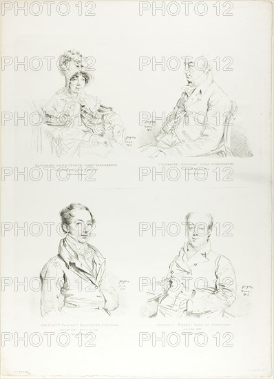 Four Family Portraits, 1815, Jean–Auguste–Dominique Ingres, French, 1780–1867, France, Four lithographs in black on one sheet of ivory wove paper, 615 × 443 mm