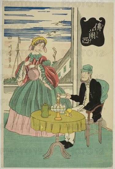 French (Furansu), 1861, Utagawa Yoshikazu, Japanese, active c. 1850-70, Japan, Color woodblock print, oban