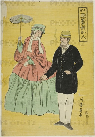 Americans Drawn from Life (Sho utsushi Amerikajin), 1861, Utagawa Yoshikazu, Japanese, active c. 1850–70, Japan, Color woodblock print, oban