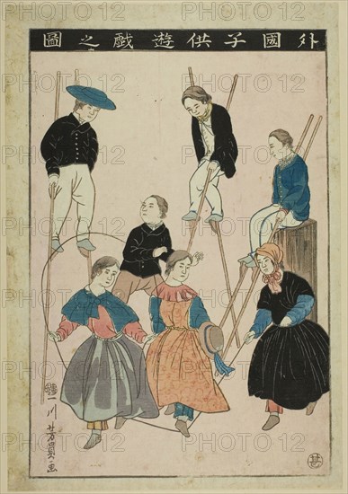 Foreign Children at Play (Gaikoku kodomo yugi no zu), 1860, Utagawa Yoshikazu, Japanese, active c. 1850-70, Japan, Color woodblock print, oban