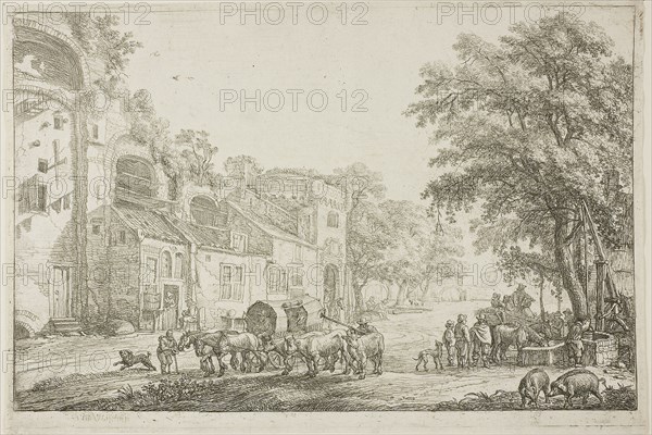 Market Town, n.d., Simon de Vlieger, Dutch, c. 1600-1653, Holland, Etching on ivory paper, 194 x 283 mm