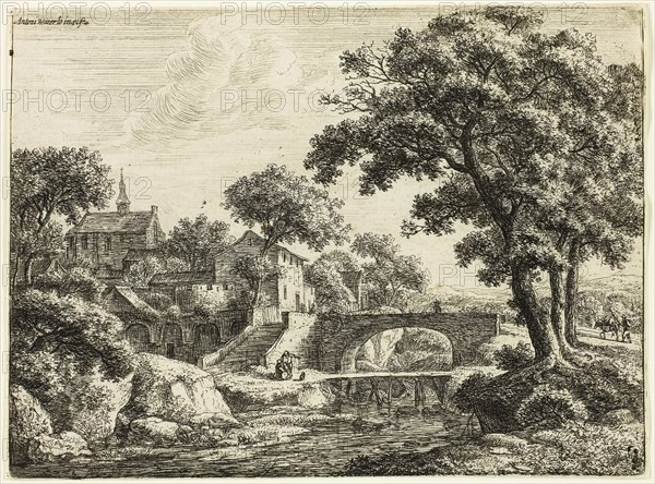 The Two Bridges, 1650/60, Antoni Waterlo, Dutch, 1609-1690, Holland, Etching on paper, 150 x 203 mm (image/plate), 152 x 205 mm (sheet)