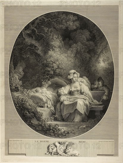 The Good Mother, 1779, Nicolas Delaunay (French, 1739-1792), after Jean Honoré Fragonard (French, 1732-1806), France, Engraving on ivory laid paper, 570 × 430 mm (image), 588 × 445 mm (plate), 610 × 460 mm (sheet)