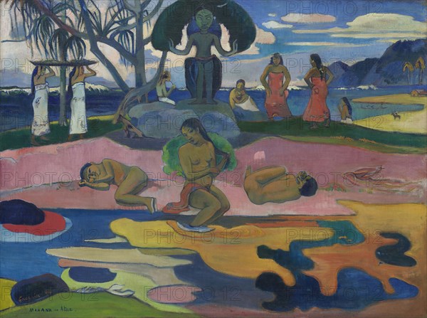 Mahana no atua (Day of the God), 1894, Paul Gauguin, French, 1848-1903, France, Oil on linen canvas, 68 × 91 cm (26 7/8 × 36 in.)