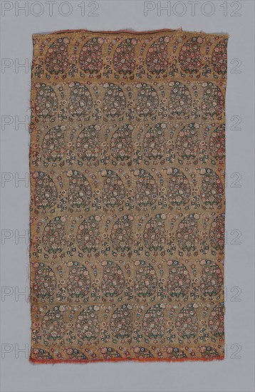 Fragment (Dress Fabric), 1801/50, Iran (Persia), Iran, Silk and gold wound on yellow silk core, plain compound twill, 54.6 x 32.7 cm (21 1/4 x 12 7/8 in.)