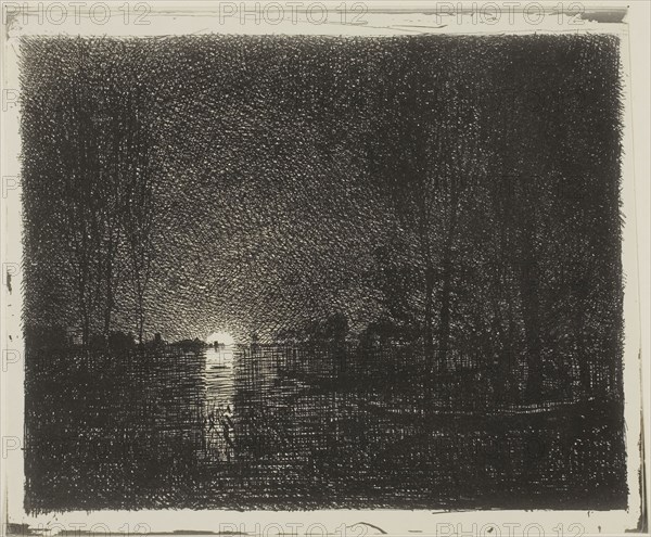 Night Effect, 1862, Charles François Daubigny, French, 1817-1878, France, Cliché-verre on ivory photographic paper, 151 × 191 mm (image), 169 × 203 mm (sheet)