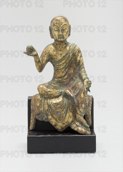 Dicang (Khsitigarbha), or He Who Encompasses the Earth, Seated and Holding a Wish-Bearing Jewel (Cintamani), Tang dynasty (618–907), c. 8th century, China, GIlt copper alloy, 11 × 5 × 3.8 cm (4 5/16 × 2 × 1 1/2 in.), The Palace, Stirling Castle, 1893, David Young Cameron, Scottish, 1865-1945, Scotland, Etching on cream laid paper, 266 x 144 mm (image/plate), 280 x 146 mm (sheet)