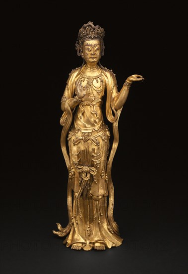 Guanyin (Avalokiteshvara), Yuan/early Ming dynasty, late 14th century, China, Gilt copper alloy, 35.6 × 15.7 × 8.1 cm (14 × 6 1/8 × 3 3/16 in.)