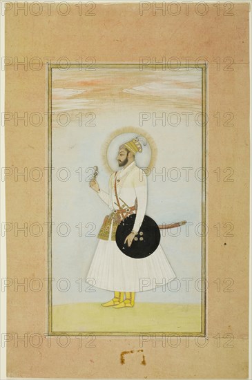 Portrait of Muhammed Azim, 18th century, India, Rajasthan, Kishangarh, India, Opaque watercolor and gold on paper, Image: 22 x 12.5 cm (8 5/8 x 4 7/8 in.), Border: 23.1 x 13.5 cm (9 1/8 x 5 5/16 in.), Paper: 31.2 x 20.4 cm (12 1/4 x 8 in.)
