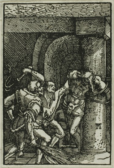 The Flagellation, from The Fall and Redemption of Man, 1513, Albrecht Altdorfer, German, c.1480-1538, Germany, Woodcut in black on ivory laid paper, 72 x 48 mm (image/block)