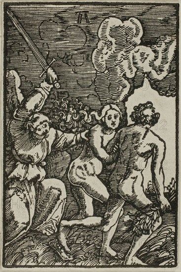 The Expulsion from Paradise, from The Fall and Redemption of Man, 1513, Albrecht Altdorfer, German, c.1480-1538, Germany, Woodcut in black on ivory laid paper, 72 x 48 mm (image/block), 73 x 49 mm (sheet)