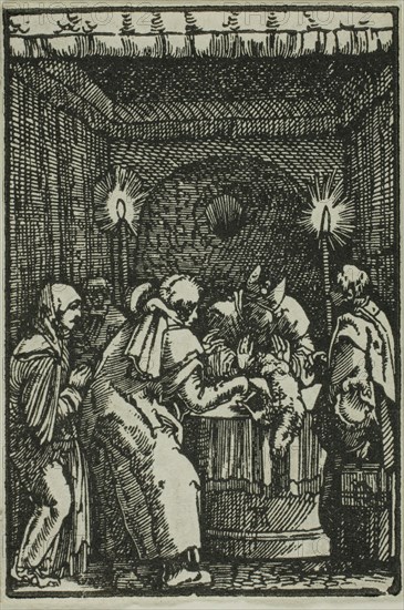 Joachim’s Offering Refused, from The Fall and Redemption of Man, 1513, Albrecht Altdorfer, German, c.1480-1538, Germany, Woodcut in black on ivory laid paper, 172 x 149 mm (image/block/sheet)