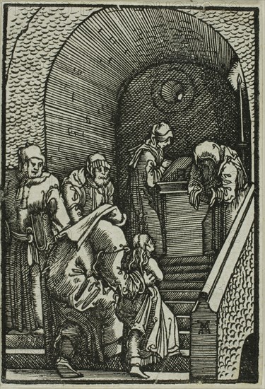 Presentation of the Virgin, from The Fall and Redemption of Man, 1513, Albrecht Altdorfer, German, c.1480-1538, Germany, Woodcut in black on ivory laid paper, 72 x 49 mm (image/block/sheet)